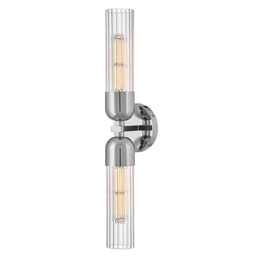 Hinkley Soren 23.5in 2-Light Bath Wall Mount | Transitional Chrome Steel and Clear Fluted Glass | Bathroom Vanity & Powder Room | 4.75 x 5 | Model 50912CM