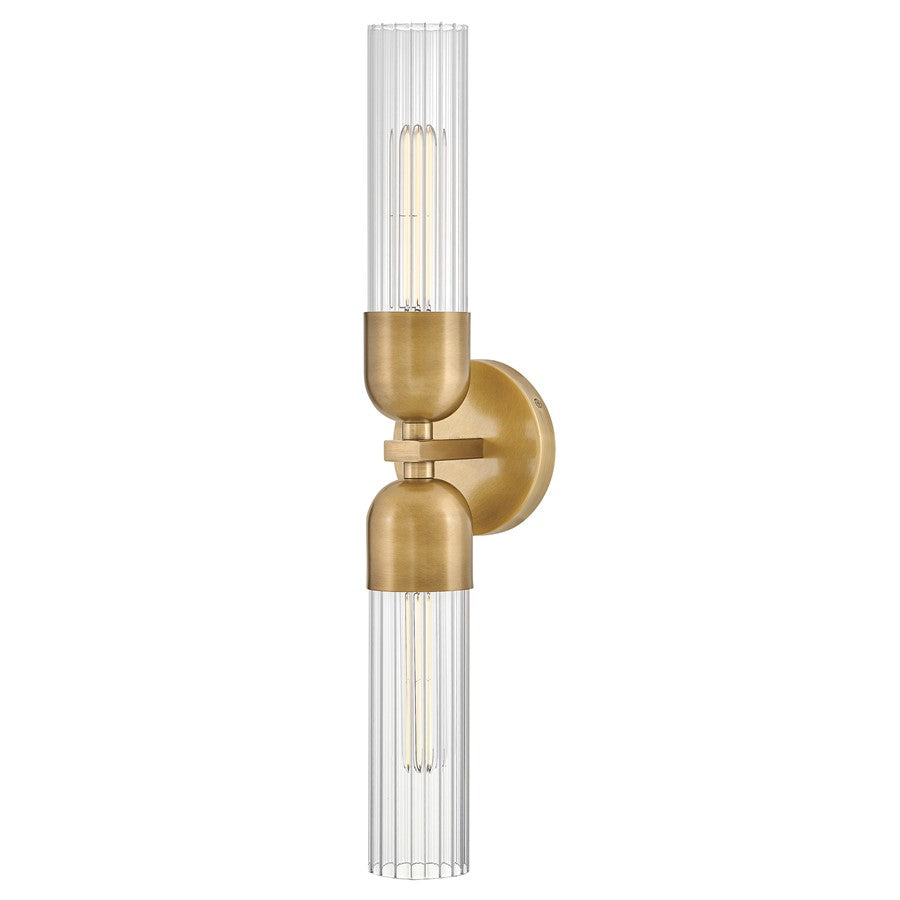 Hinkley Lighting Soren 2 Light Sconce, Heritage Brass/Clear Fluted - 50912HB