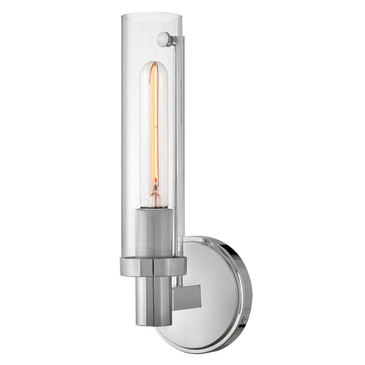 Hinkley Vaughn 14in 1-Light Bath Wall Mount | Industrial Chrome Steel and Clear Glass | Bathroom Vanity Light | 5 x 5 x 14 in | Model 51450CM