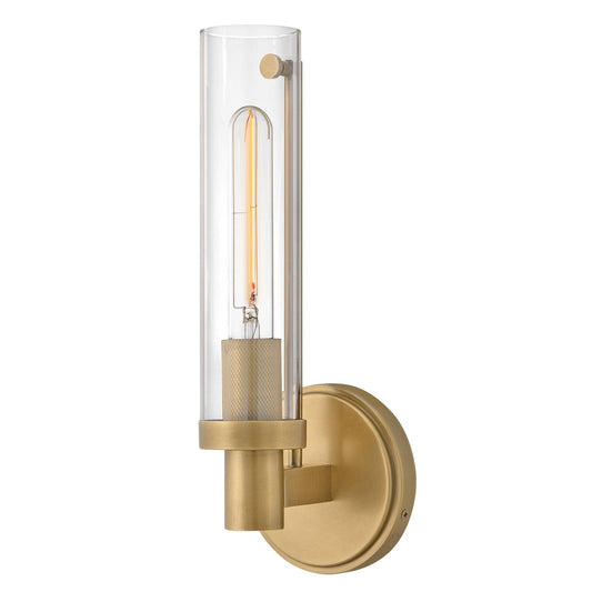 Hinkley Vaughn 14in 1-Light Bath Wall Sconce | Industrial Heritage Brass Steel and Clear Glass | Bathroom Vanity & Hallway | 5 x 5 x 14 in | Model 51450HB