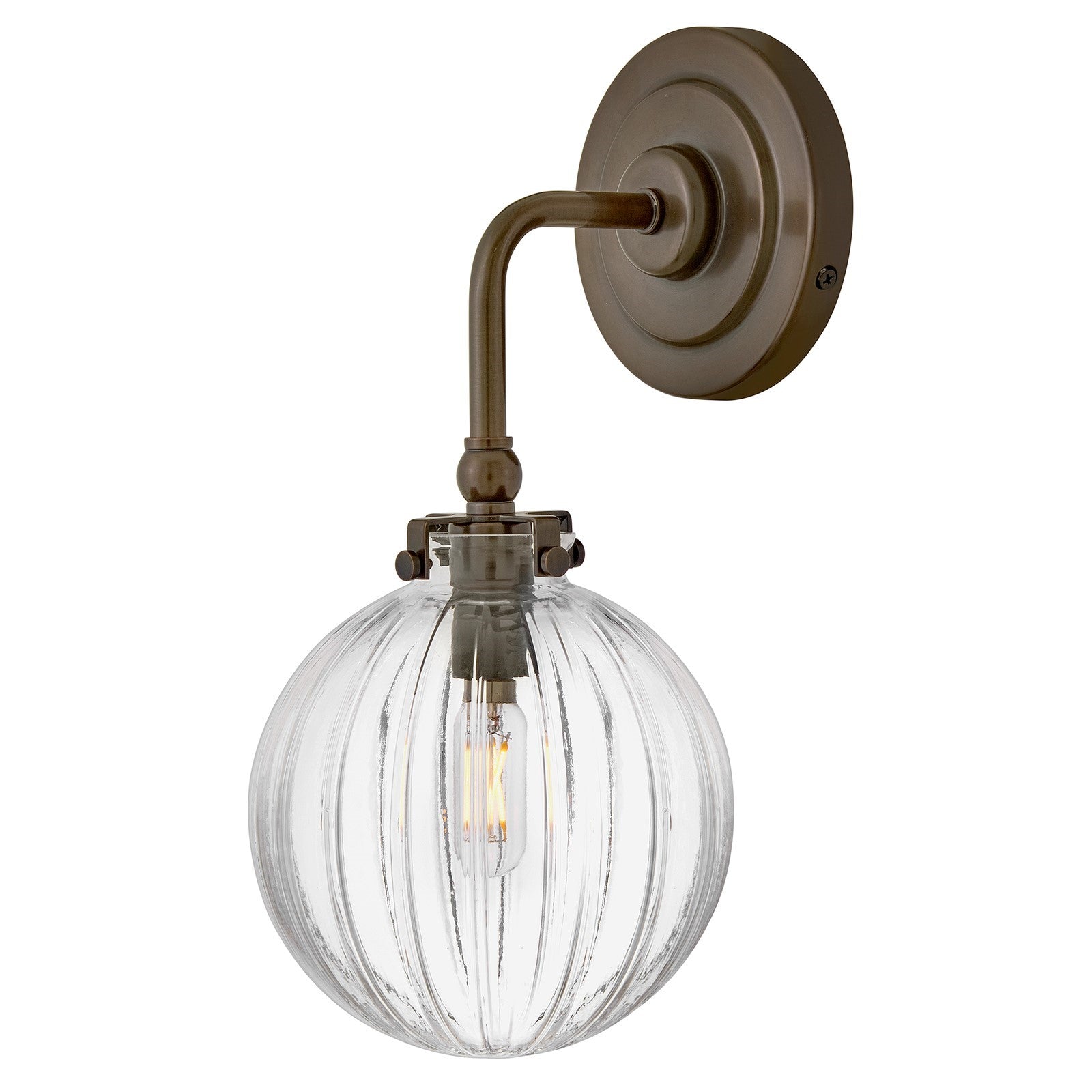 Hinkley Helene 13.5in 1-Light Wall Sconce | Transitional Heritage Bronze Steel and Clear Ribbed Glass | Bathroom Vanity & Hallway | 7 x 6 | Model 57410HZ