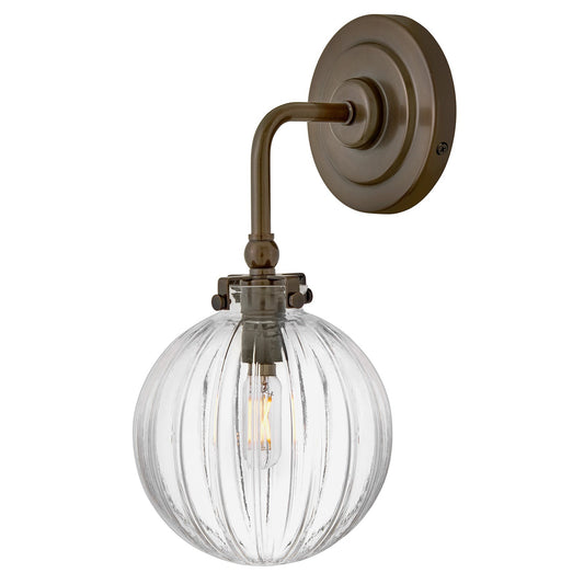 Hinkley Helene 13.5in 1-Light Wall Sconce | Transitional Heritage Bronze Steel and Clear Ribbed Glass | Bathroom Vanity & Hallway | 7 x 6 | Model 57410HZ
