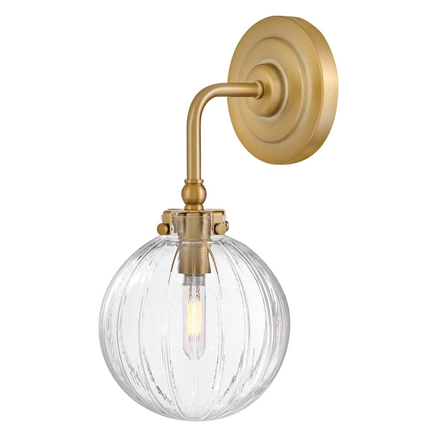 Hinkley Lighting Helene 1 Light Sconce, Lacquered Brass/Clear Ribbed - 57410LCB