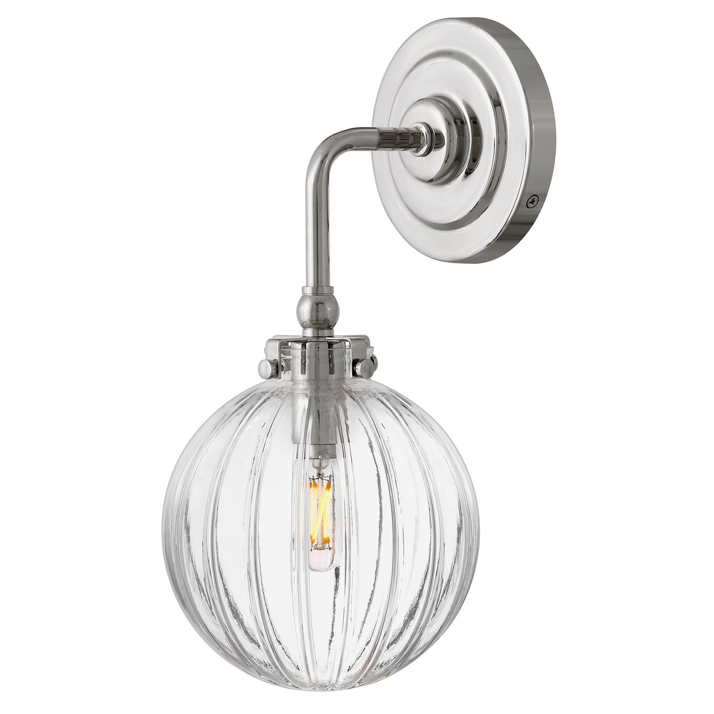 Hinkley Helene 13.5in 1-Light Wall Sconce | Transitional Polished Nickel Steel and Clear Ribbed Glass | Bathroom Vanity & Hallway | 7.25 x | Model 57410PN