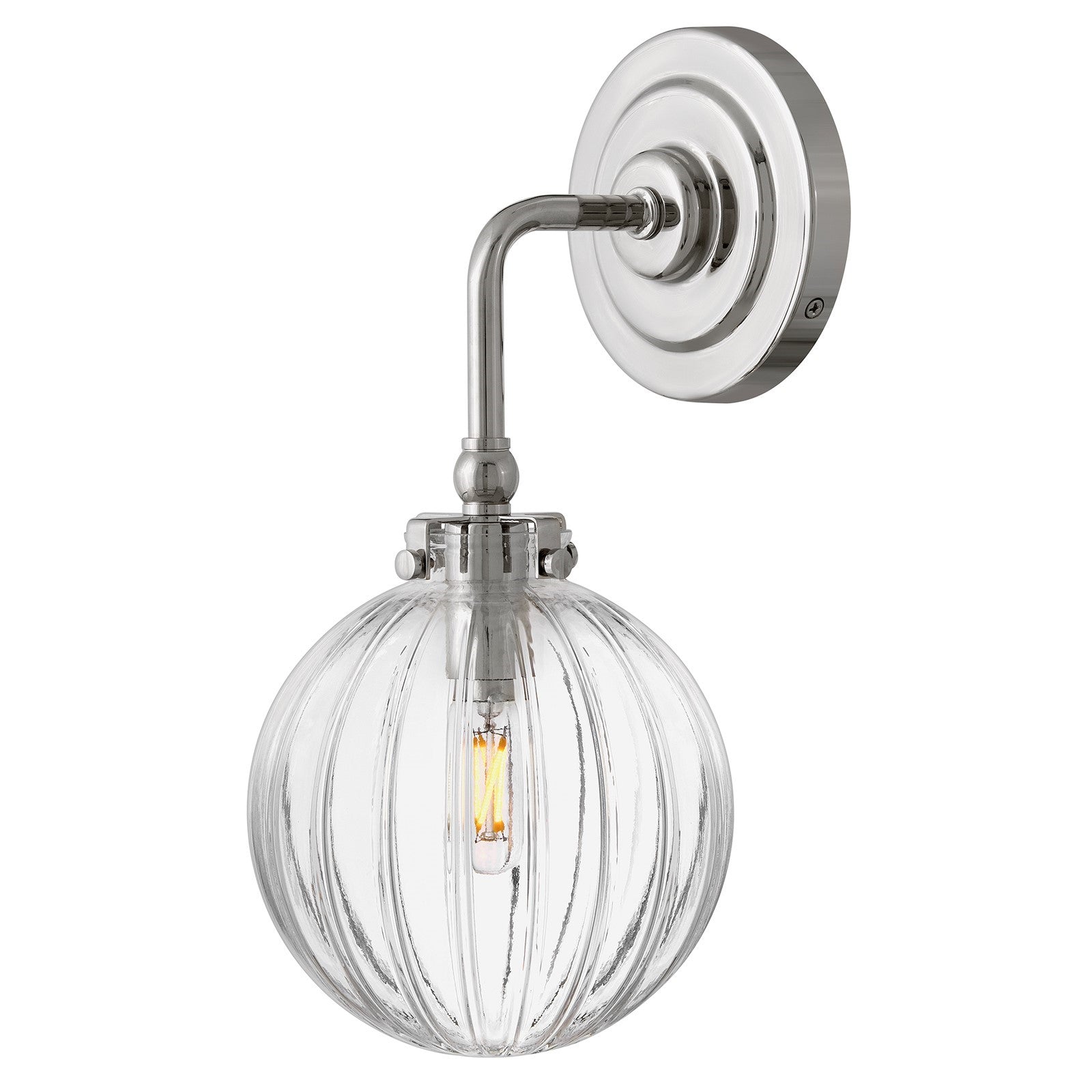 Hinkley Helene 13.5in 1-Light Wall Sconce | Transitional Polished Nickel Steel and Clear Ribbed Glass | Bathroom Vanity & Hallway | 7.25 x | Model 57410PN