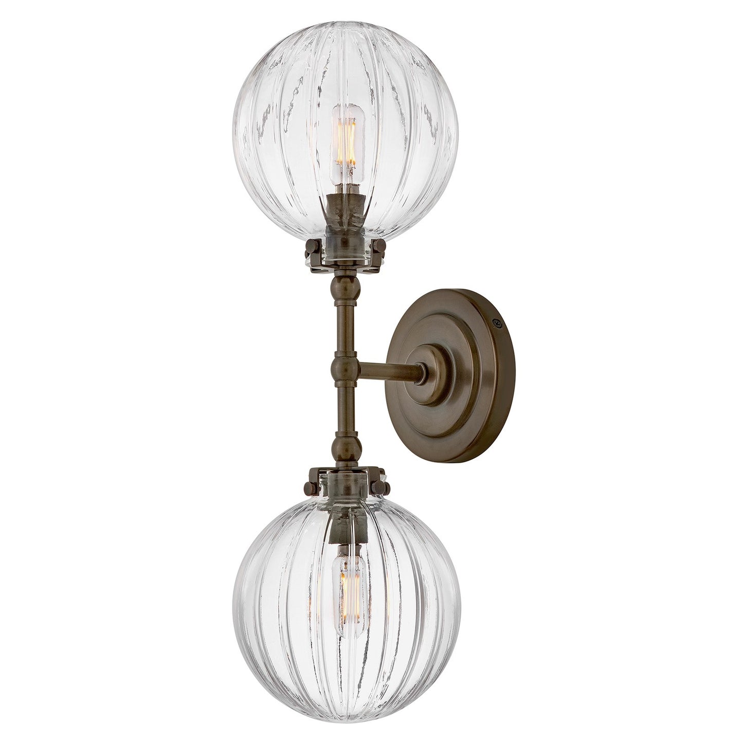 Hinkley Helene 19.5in 2-Light Bath Vanity Light | Transitional Heritage Bronze Steel and Clear Ribbed Glass | Bathroom Vanity & Powder | Model 57412HZ