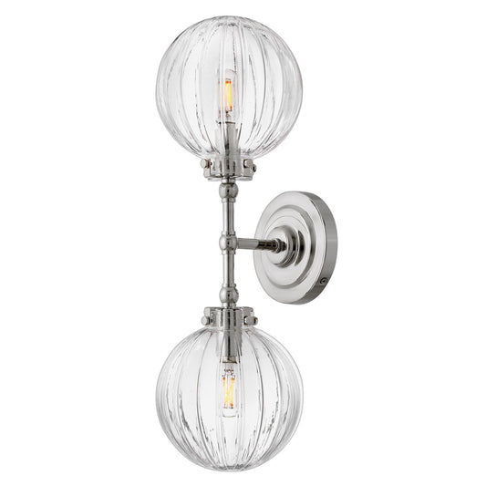 Hinkley Helene 19.5in 2-Light Bath Vanity Light | Transitional Polished Nickel Steel and Clear Ribbed Glass | Bathroom Vanity & Powder | Model 57412PN