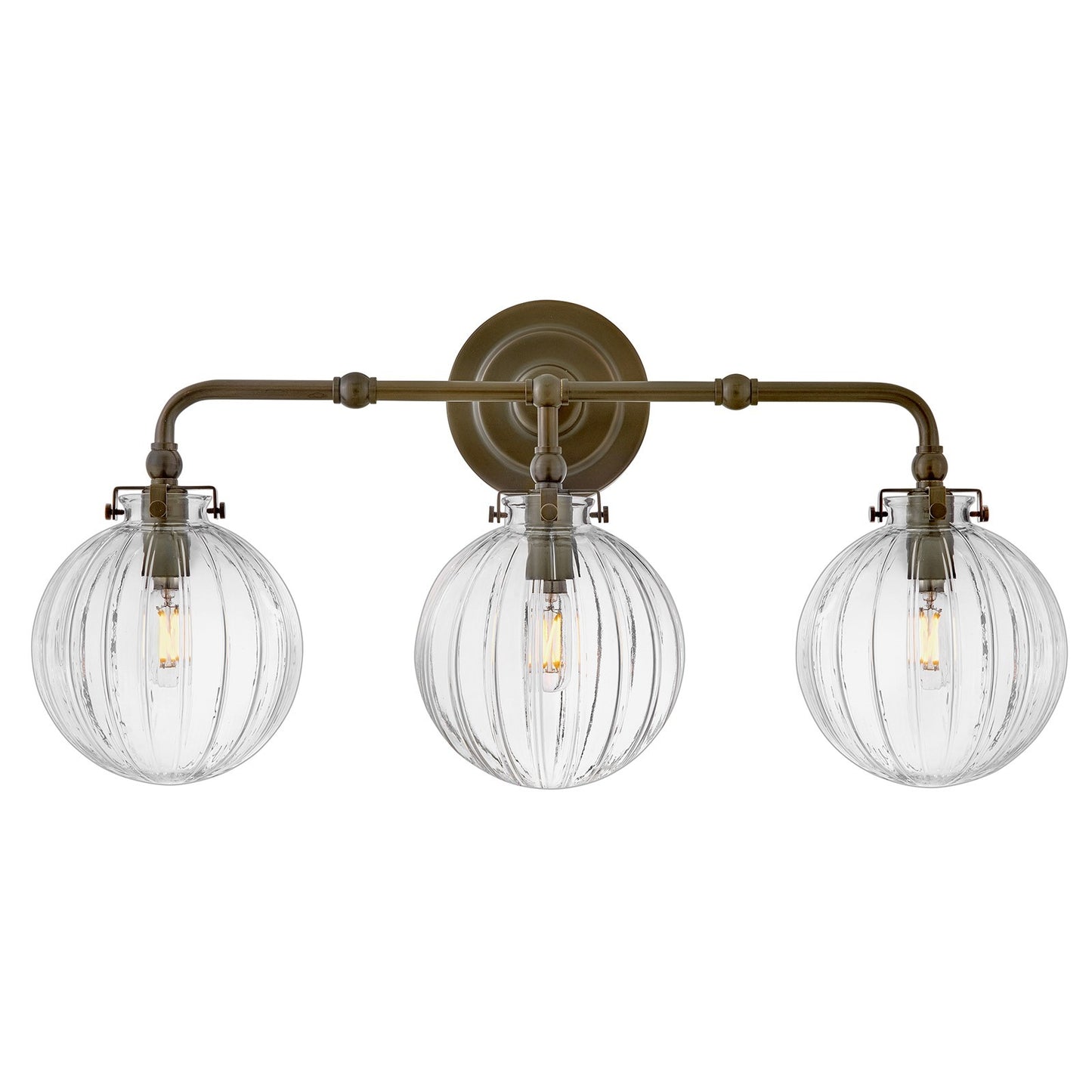 Hinkley Helene 24in 3-Light Bath Vanity | Transitional Heritage Bronze Steel and Clear Ribbed Glass | Bathroom Vanity Light | 7 x 24 x 11 | Model 57413HZ
