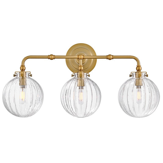 Hinkley Lighting Helene 3 Light Vanity, Lacquered Brass/Clear Ribbed - 57413LCB