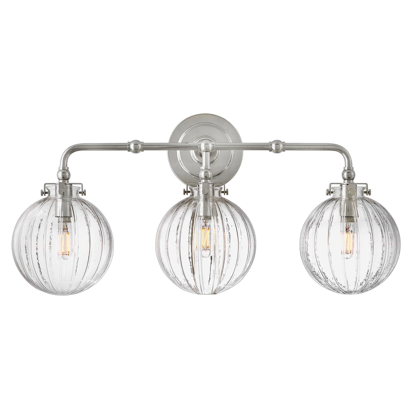 Hinkley Helene 24in 3-Light Bath Vanity | Transitional Polished Nickel Steel and Clear Ribbed Glass | Bathroom Vanity | 7 x 24 x 11 in | Model 57413PN