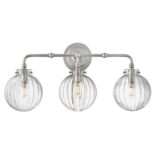 Hinkley Helene 24in 3-Light Bath Vanity | Transitional Polished Nickel Steel and Clear Ribbed Glass | Bathroom Vanity | 7 x 24 x 11 in | Model 57413PN