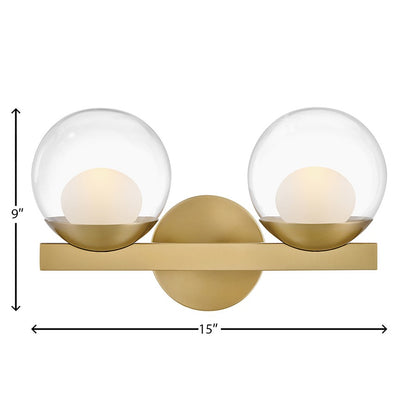 Hinkley Lighting Sunni 2 Light Vanity, Lacquered Brass/Clear Dome