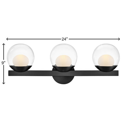 Hinkley Lighting Sunni 3 Light Vanity, Black/Clear Dome
