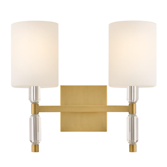 Hinkley Anika 12in 2-Light Bath Vanity | Transitional Lacquered Brass Steel and Etched Opal Glass | Bathroom & Powder Room | 6 x 14 x 12 | Model 57612LCB