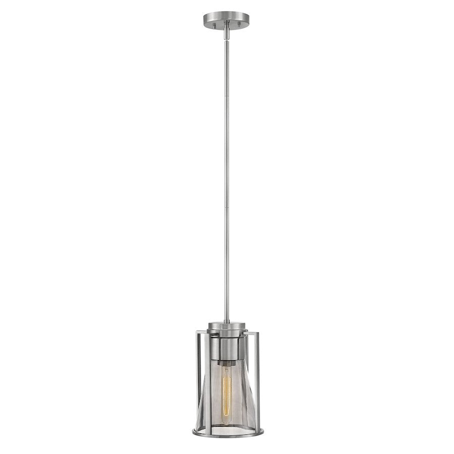 Hinkley Refinery 8in 1-Light Pendant | Modern Industrial Brushed Nickel and Smoked Glass | Kitchen Island & Dining Room | 8 x 12 in | Model 63307BN-SM