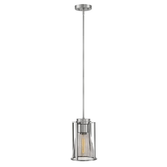 Hinkley Refinery 8in 1-Light Pendant | Modern Industrial Brushed Nickel and Smoked Glass | Kitchen Island & Dining Room | 8 x 12 in | Model 63307BN-SM