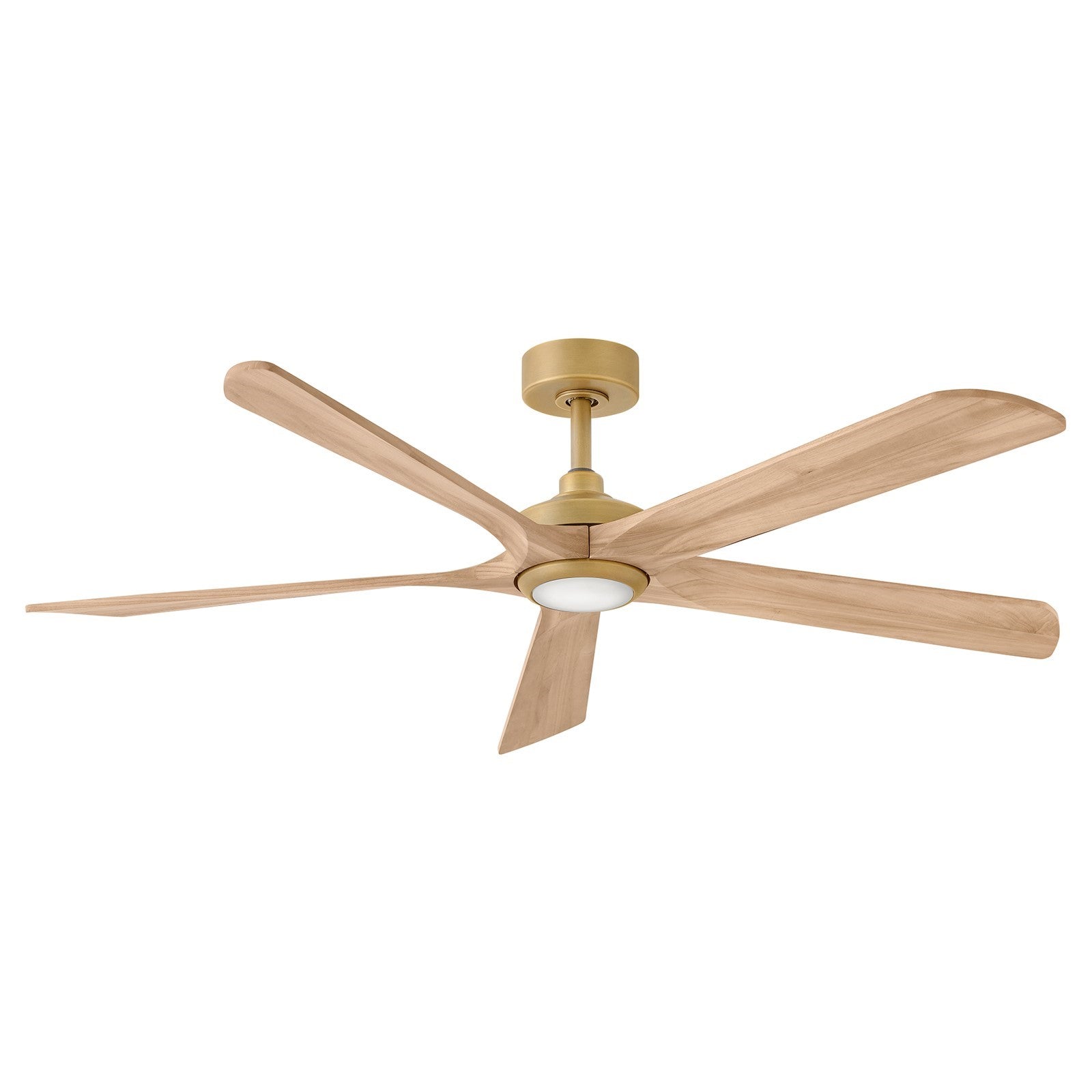 Hinkley Layton 58in LED Smart Ceiling Fan | Transitional Heritage Brass Steel and Natural Wood Blades | Covered Patio & Large | Model 907358FHB-LDD