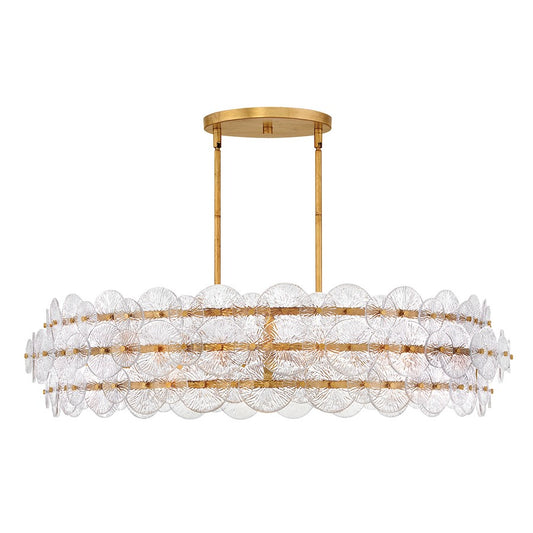 Fredrick Ramond Rene 8Lt Chandelier, Distressed Brass/Clear Pressed - FR30124DA