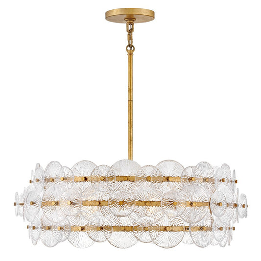 Fredrick Ramond Rene 6Lt Chandelier, Distressed Brass/Clear Pressed - FR30126DA