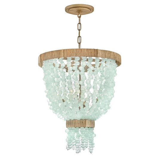 Fredrick Ramond Dune 4Lt Pendant, Burnished Gold/Blue Sea Glass - FR30204BNG-BG