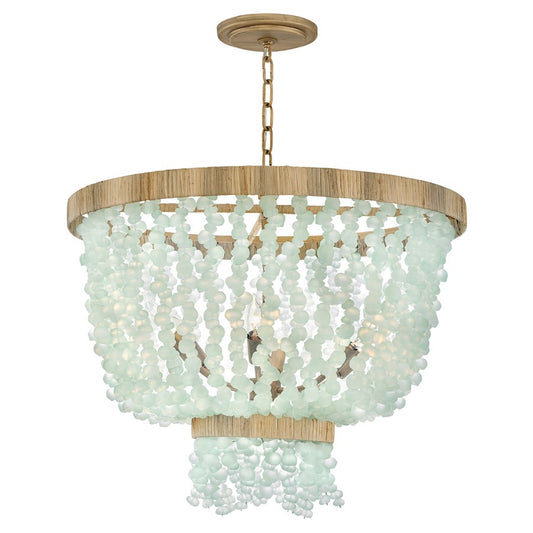 Fredrick Ramond Dune 6Lt Chandelier, Gold/Blue Sea Glass - FR30206BNG-BG