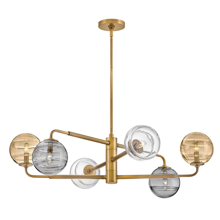 Fredrick Ramond Oberon 6Lt Chandelier, Brass/Multi-Colored Swirl - FR30506HBR