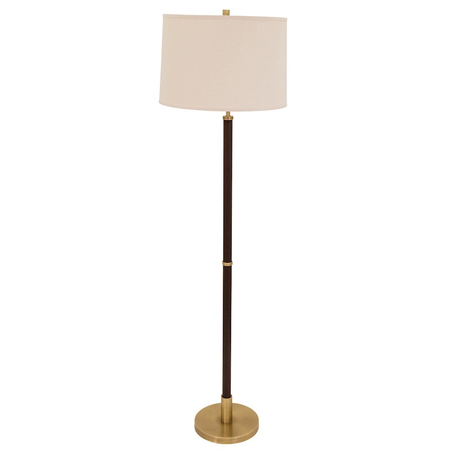 House of Troy Hardwick Floor Lamp in Antique Brass with Brown Leather
