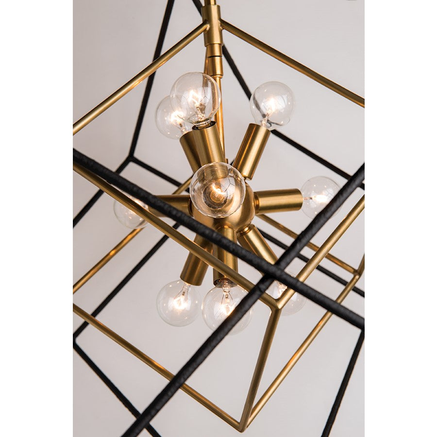 9 Light Pendant, Aged Brass