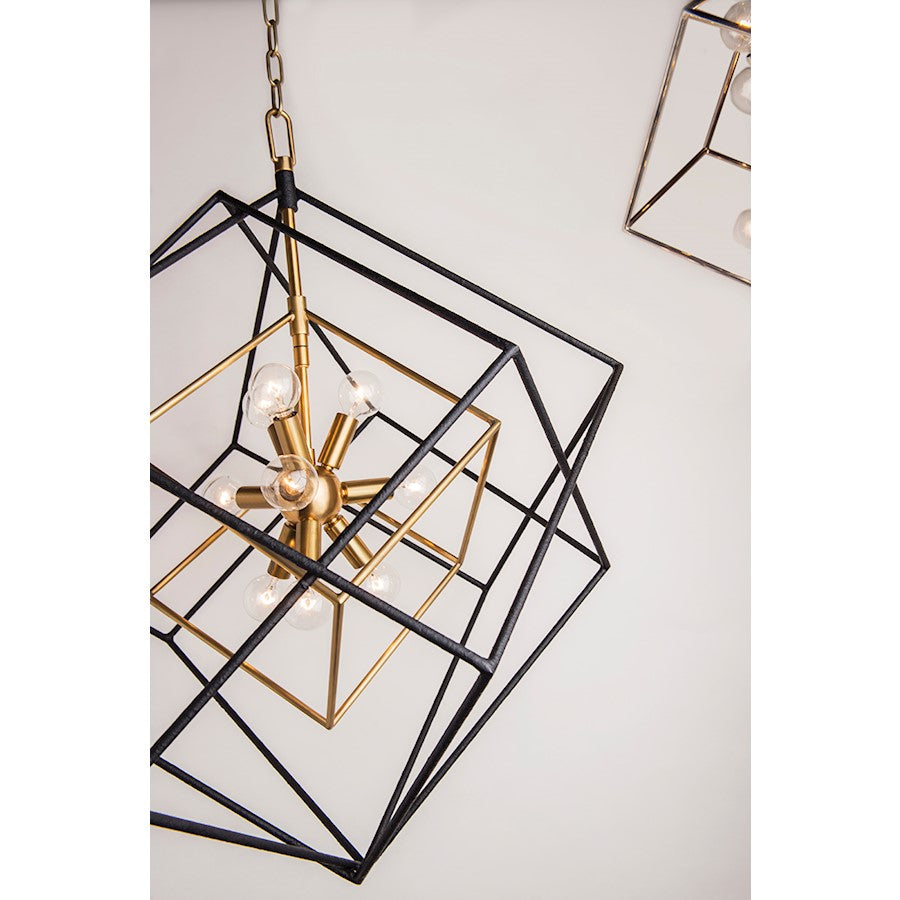 9 Light Pendant, Aged Brass