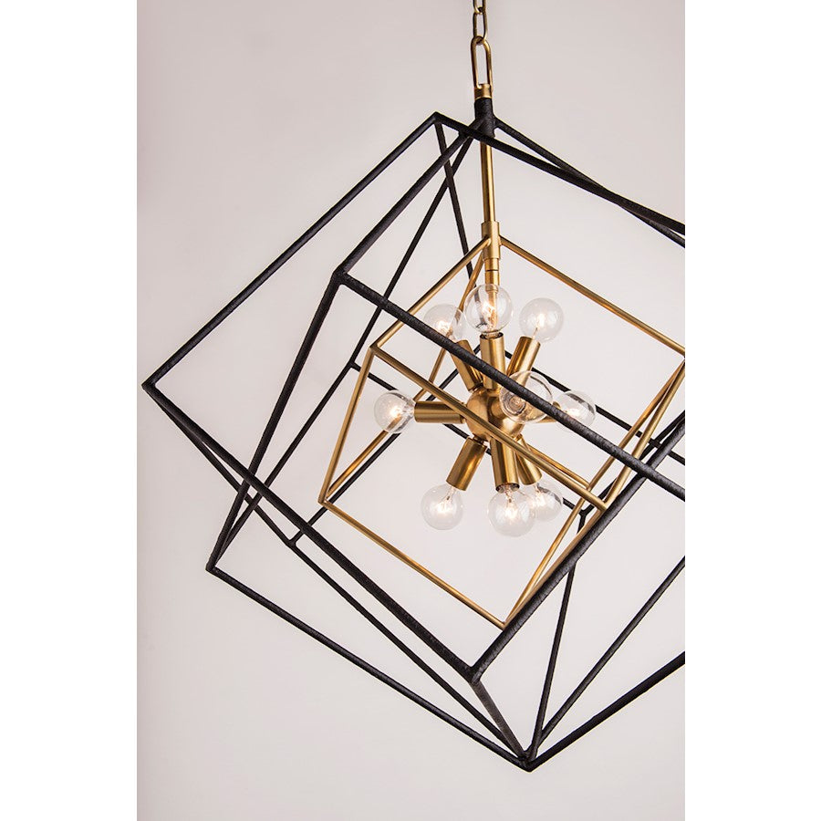 9 Light Pendant, Aged Brass
