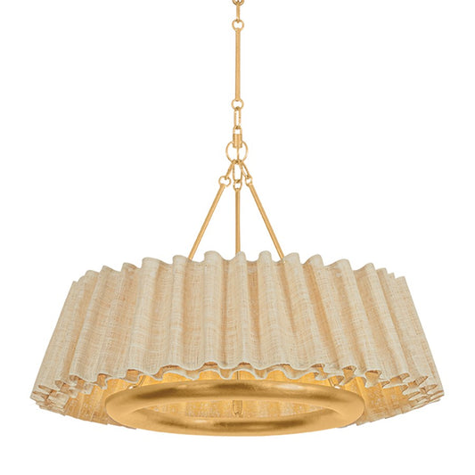 Hudson Valley Beechford 6Lt 30" Chandelier, Gold Leaf/Raffia Ruffle - 1530-VGL