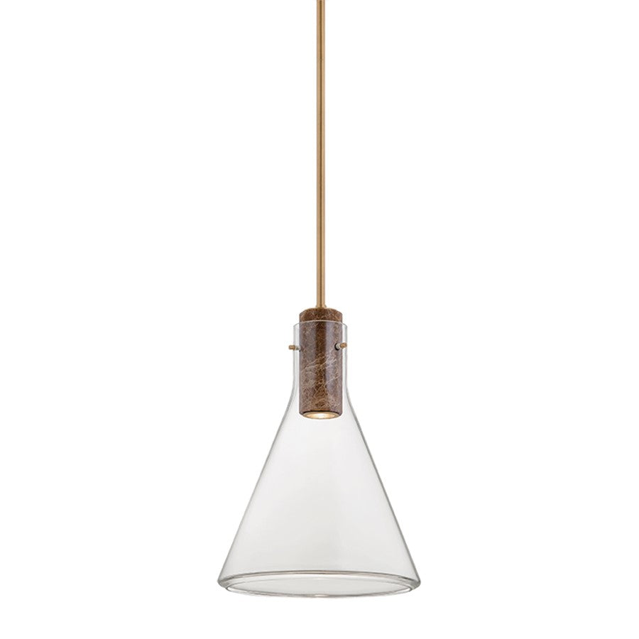 Hudson Valley Lighting West Hill 1 Light 13" Pendant, Brass/Clear - 1613-PBR