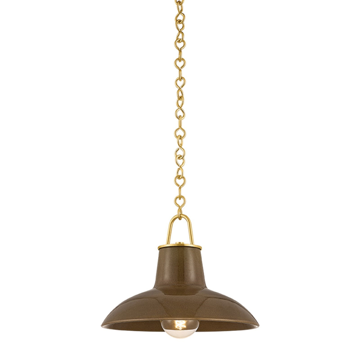 Hudson Valley Pottersville 12.5in 1-Light Pendant | Mid-Century Aged Brass and Ceramic Umber Crackle | Kitchen & Hallway | Model 1914-AGB-CUK