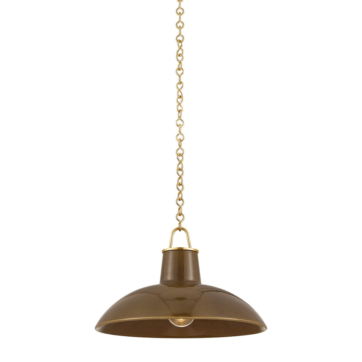 Hudson Valley Pottersville 18in 1-Light Pendant | Mid-Century Aged Brass and Umber Crackle Ceramic | Kitchen Island & Dining | Model 1918-AGB-CUK