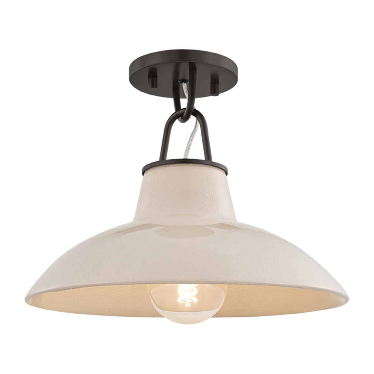 Hudson Valley Pottersville 12.5in 1-Light Flush Mount | Mid-Century Distressed Bronze and Ceramic Ivory Crackle | Kitchen | Model 1928-DB-CIC