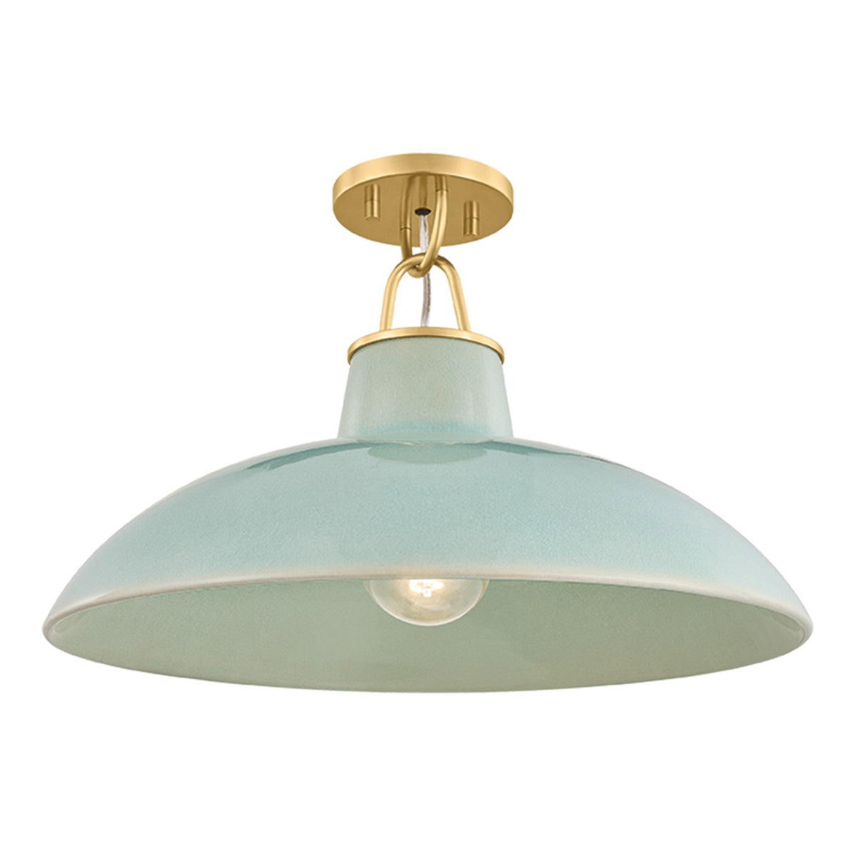 Hudson Valley Pottersville 18in 1-Light Flush Mount | Mid-Century Aged Brass and Moss Crackle Ceramic | Kitchen & Hallway | Model 1929-AGB-CMC