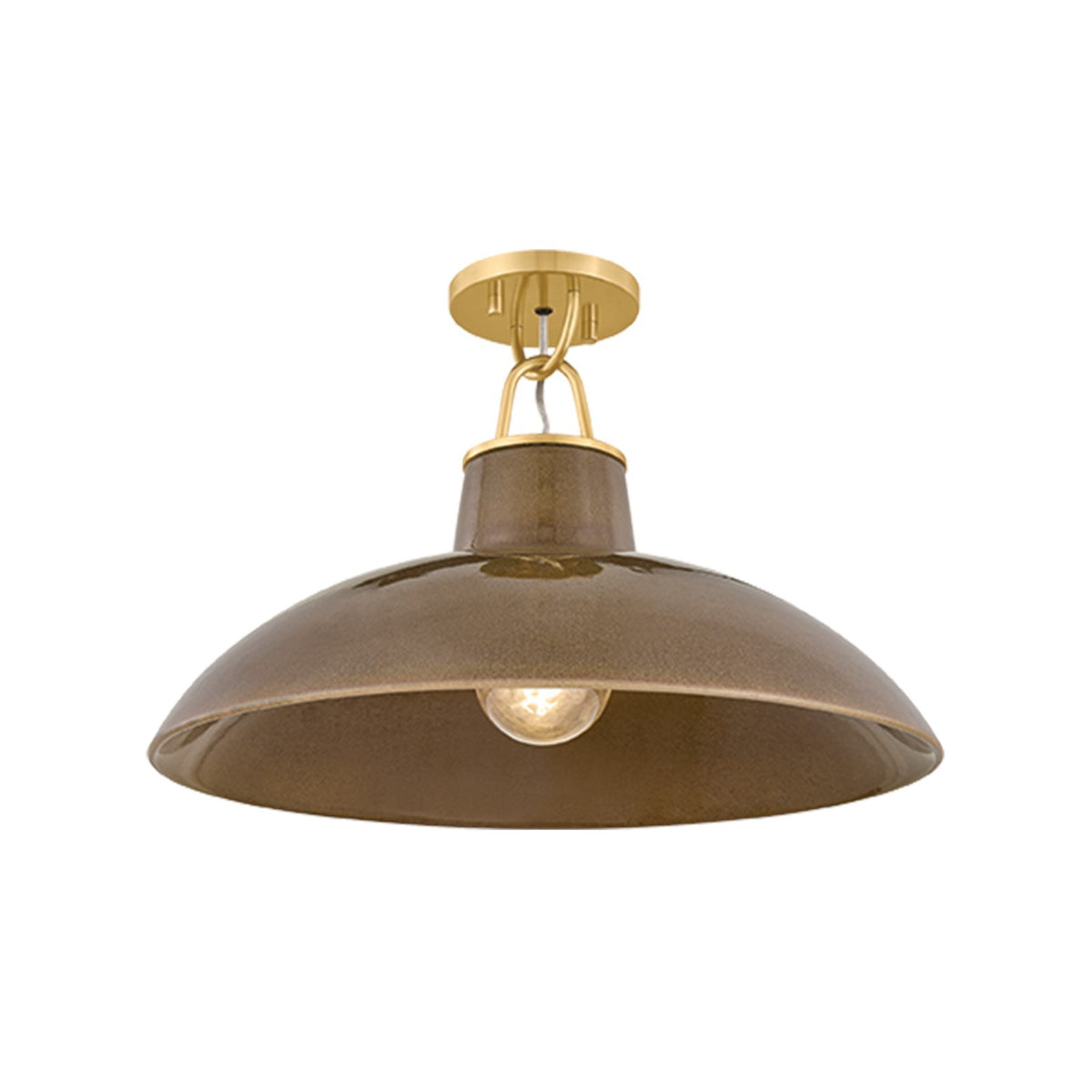 Hudson Valley Pottersville 18in 1-Light Flush Mount | Mid-Century Aged Brass and Ceramic Umber Crackle | Kitchen & Hallway | Model 1929-AGB-CUK
