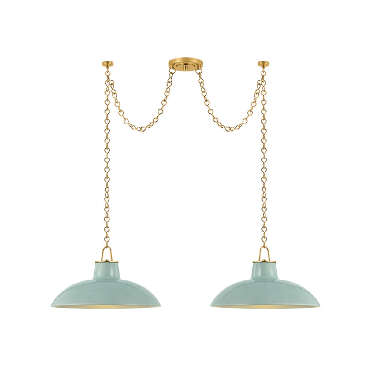 Hudson Valley Pottersville 18in 2-Light Linear Chandelier | Mid-Century Aged Brass and Ceramic Moss Crackle | Kitchen Island | Model 1959-AGB-CMC