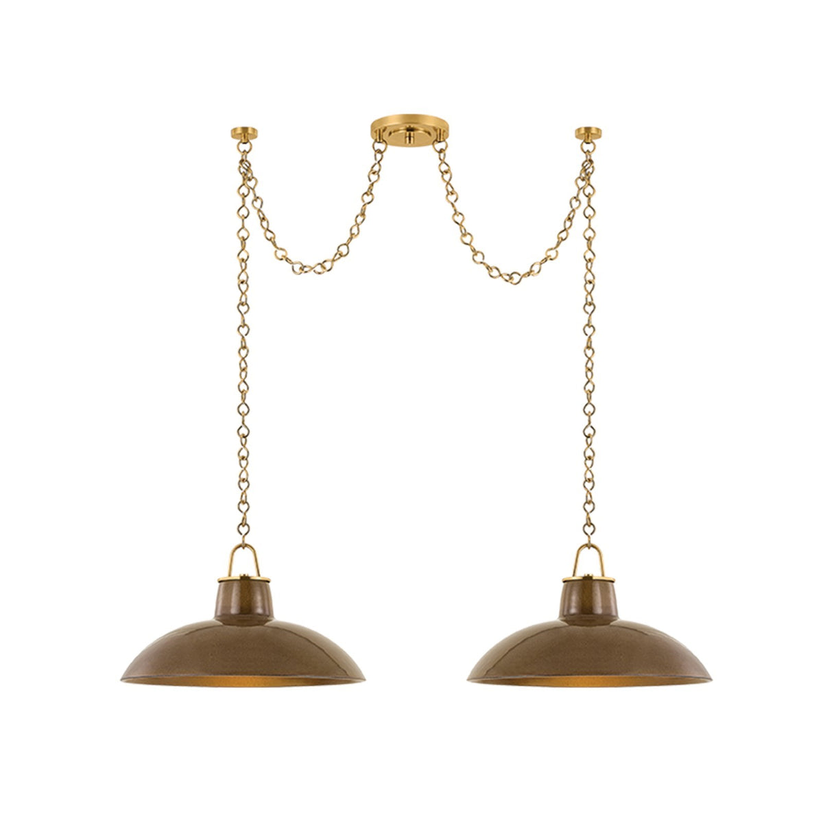 Hudson Valley Pottersville 18in 2-Light Linear Chandelier | Mid-Century Aged Brass and Ceramic Umber Crackle | Kitchen Island | Model 1959-AGB-CUK