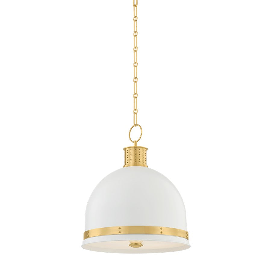 Hudson Valley Briscoe 2Lt Pendant, Aged Brass/White Glass - 2132-AGB-SWH