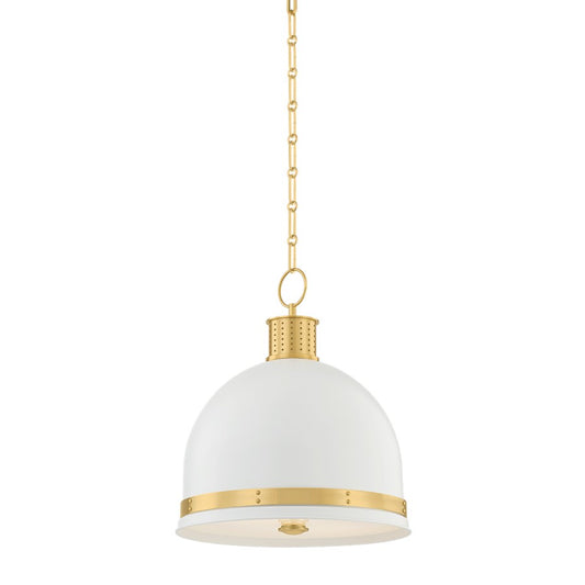 Hudson Valley Briscoe 2Lt Pendant, Aged Brass/White Glass - 2132-AGB-SWH