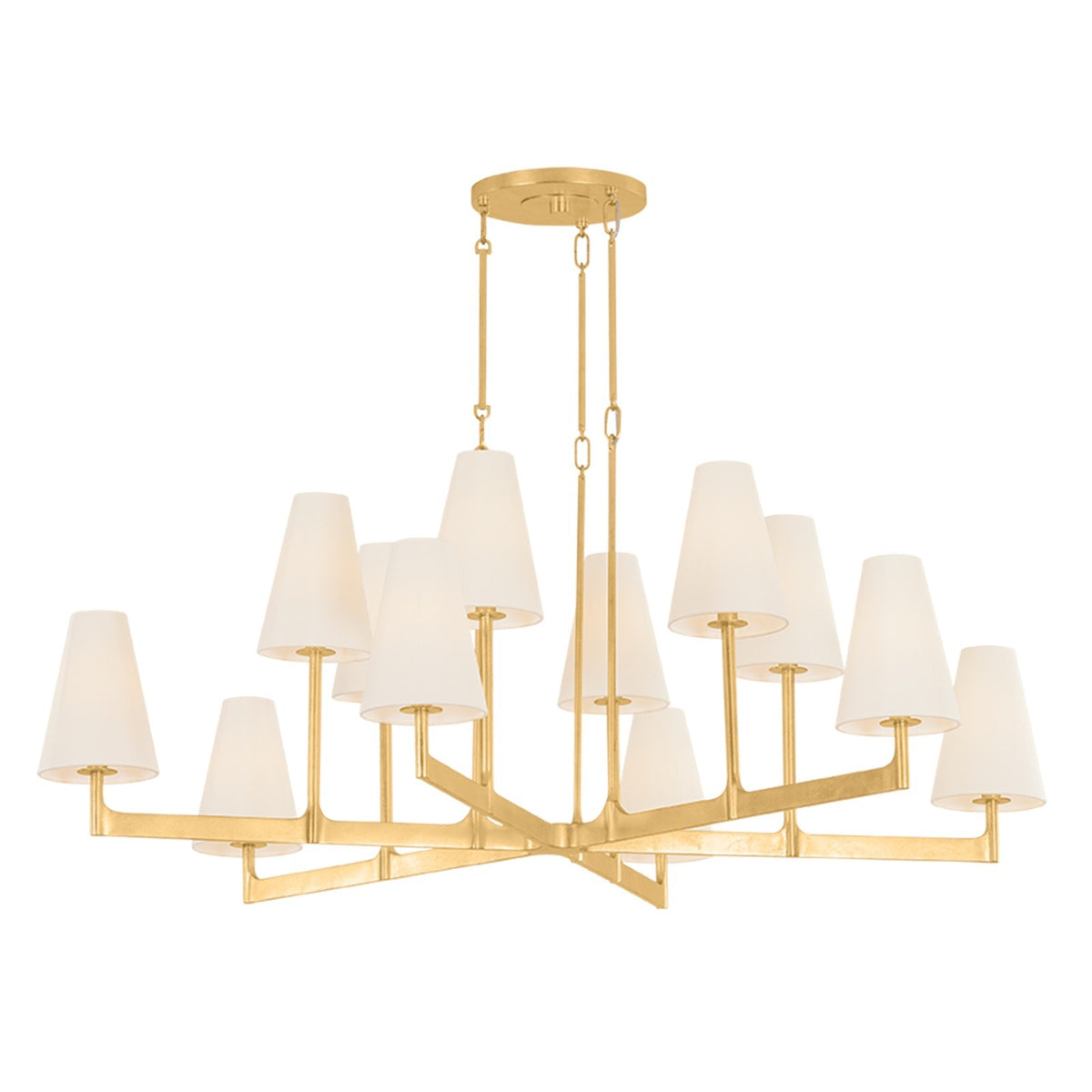 Hudson Valley Allaben 52in 12-Light Chandelier | Transitional Vintage Gold Leaf and Dupioni Silk | Dining Room & Foyer | 52 x 17.5 in | Model 2153-VGL