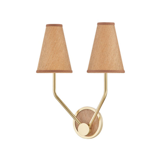 Hudson Valley Buskirk 2Lt Wall Sconce, Aged Brass/Natural Grasscloth - 2452-AGB