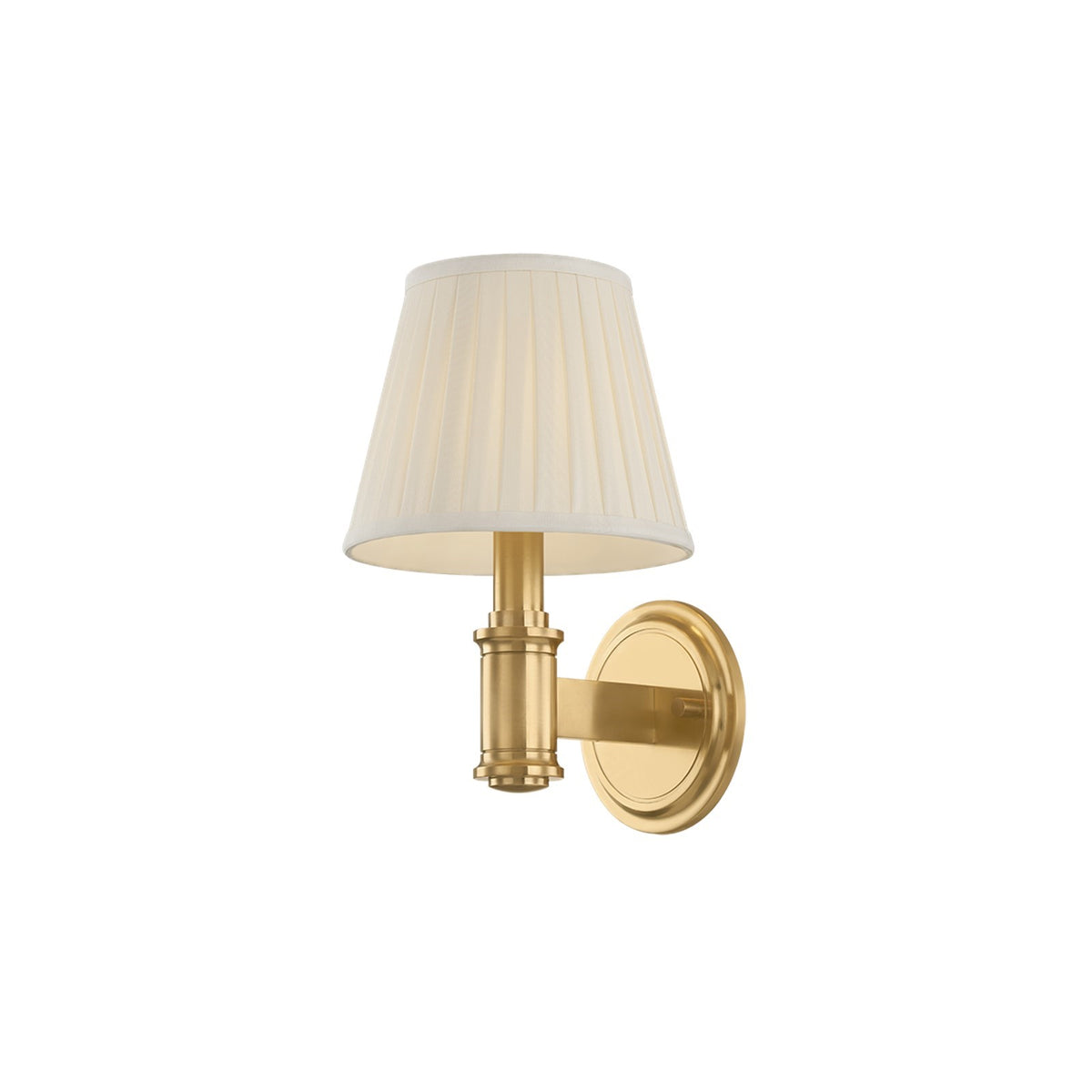 Hudson Valley Woodland Park 1-Light Wall Sconce | Traditional Aged Brass and Cream Silk Textile | Bedroom & Hallway Accent Light | Model 3507-AGB