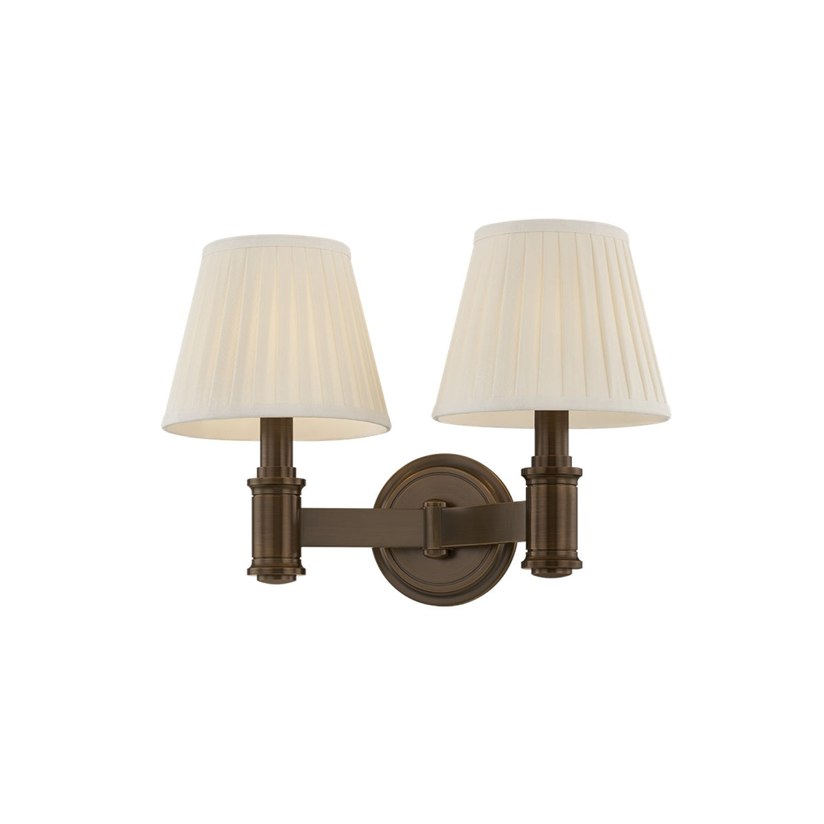 Hudson Valley Woodland Park 15in 2-Light Wall Sconce | Traditional Old World Brass and Cream Silk | Bedroom & Hallway | Model 3509-OWB