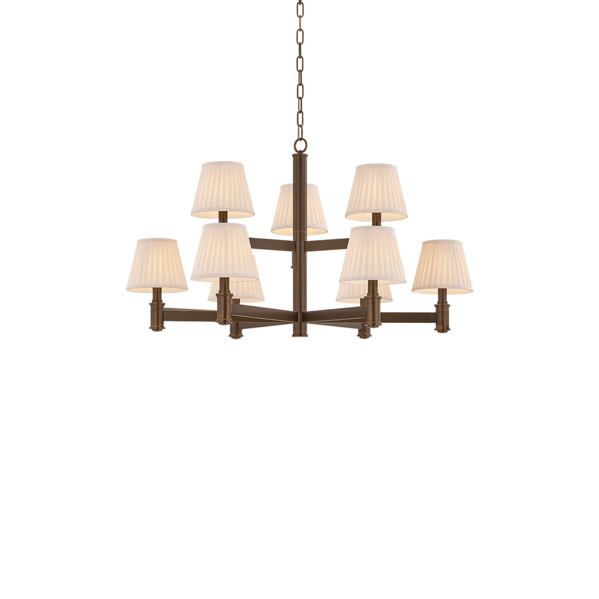 Hudson Valley Woodland Park 38in 9-Light Chandelier | Traditional Old World Brass and Cream Silk | Dining Room & Foyer | Model 3538-OWB