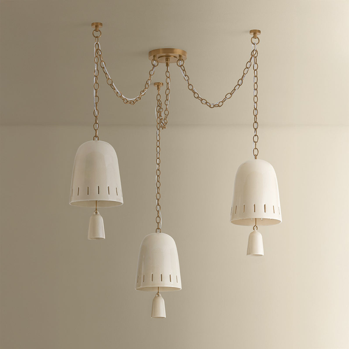 Hudson Valley Omi 3 Light Chandelier, Patina Brass/Ivory Crackle