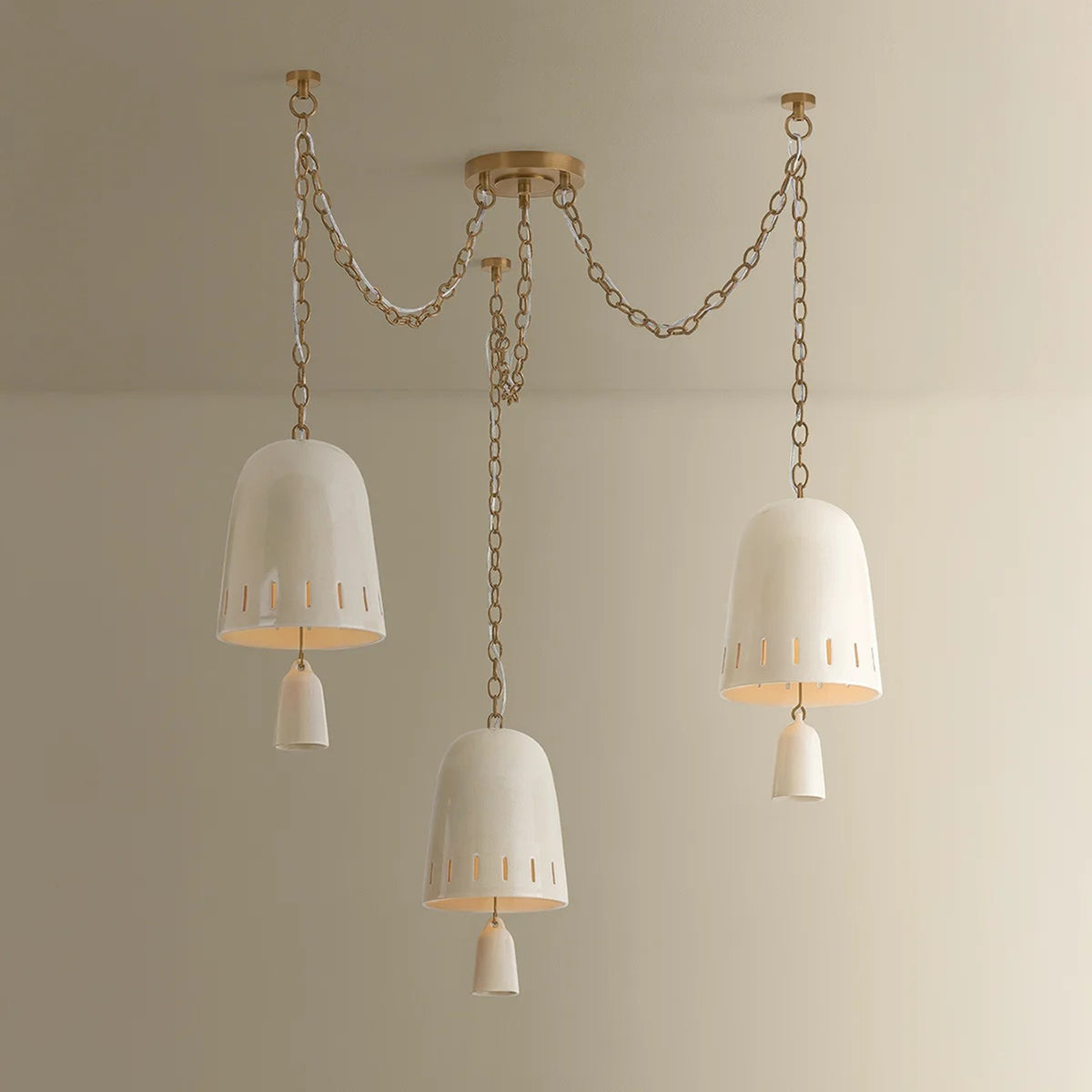 Hudson Valley Omi 3 Light Chandelier, Patina Brass/Ivory Crackle