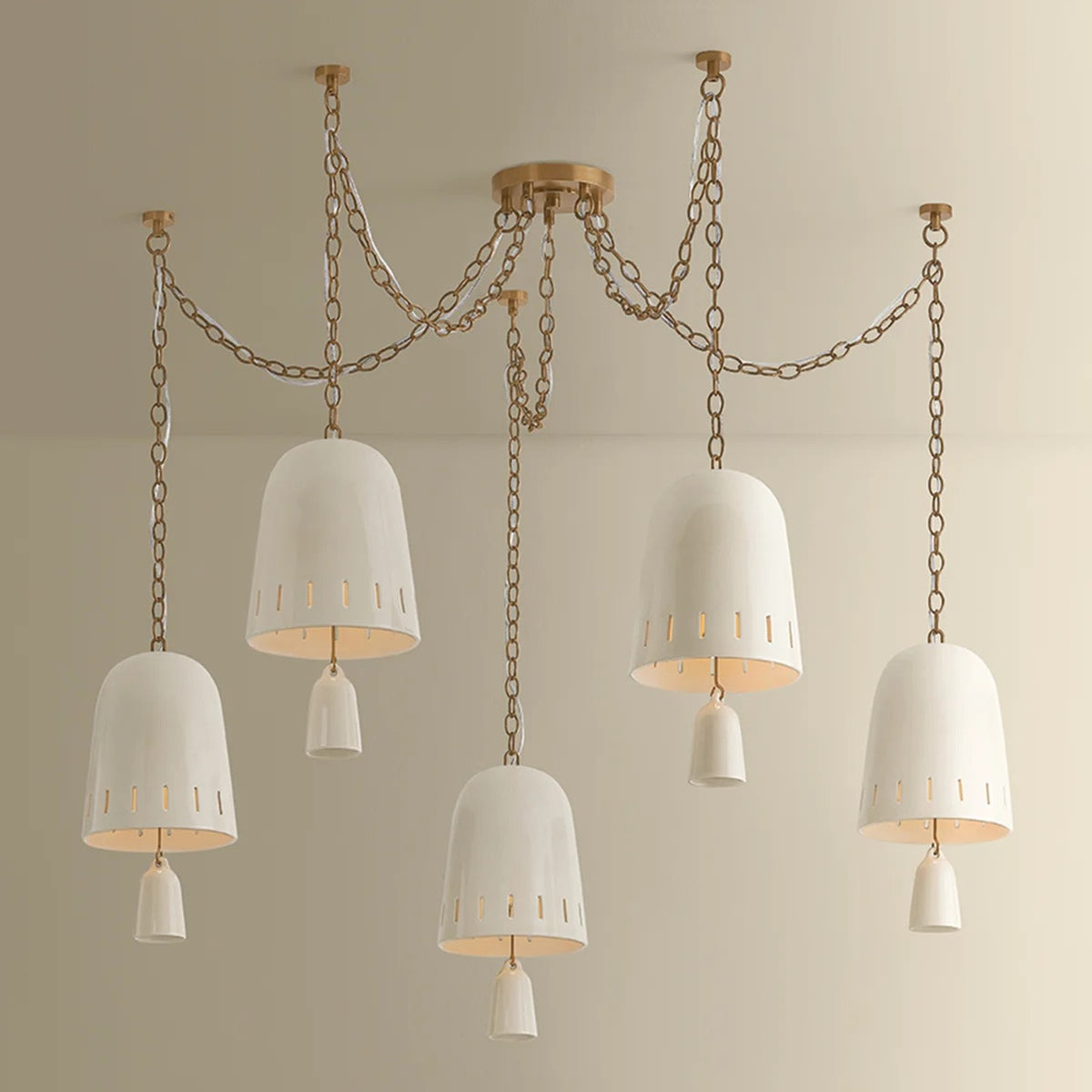 Hudson Valley Omi 5 Light Chandelier, Patina Brass/Ivory Crackle