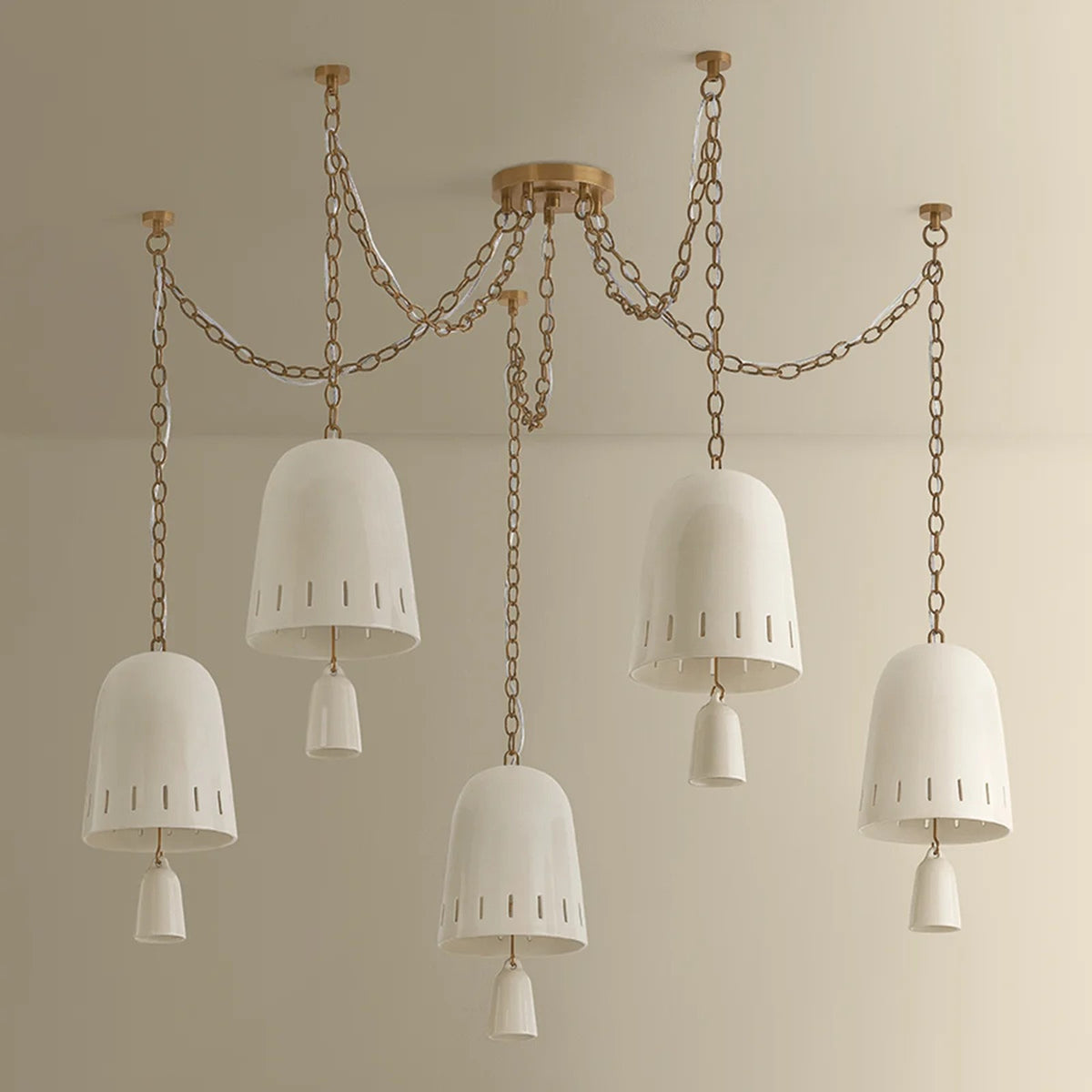 Hudson Valley Omi 5 Light Chandelier, Patina Brass/Ivory Crackle